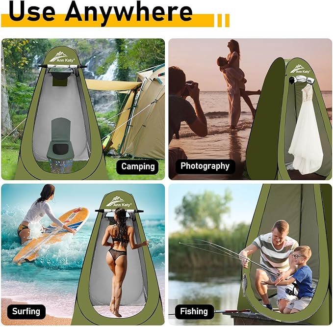 Portable Toilet with Pop Up Privacy Tent,XL Large Portable Toilet for Adults, Outdoor Camping Shower Tents Changing Room Emergency Folding Toilet Tent Kit with Carry Bag for Camping/Hinking…
