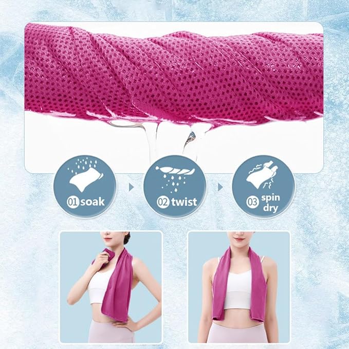 1 Pack Sports Towel with Silicone Storage Bag and Carabiner Clip, Microfiber Cooling Towels, Quick Dry Stay Cool Chilly Towel for Yoga Running, Gym, Camping, Travel Sports Towels, Rose Red