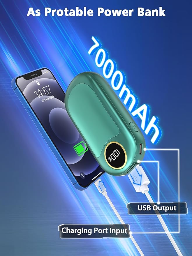 Hand Warmers Rechargeable, 14000mAh Electric Hand Warmer Max 18Hrs Warmth, Dual-Sided Hand Warmers Reusable Heat Up to 131℉, Portable Gloves Handwarmers for Raynauds, Hunting, Golf, Football, Camping