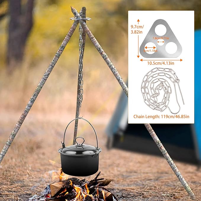 Hand Auger Wrench Survival Tools for Bushcraft - Scotch Eye Wood Drill Bit for Camping Outdoor Wood Peg and Hole Maker, Portable Camping Tripod with Adjustable Chain