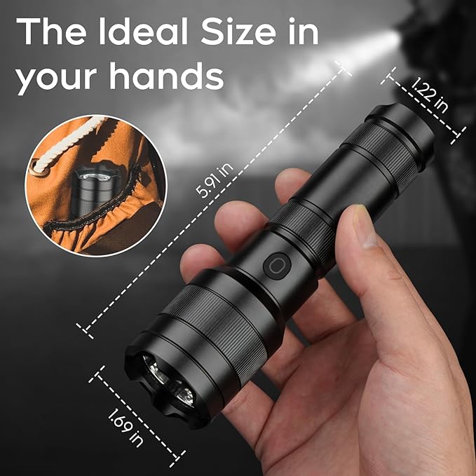 2 Pack TH10 LED Flashlight, Super Bright 1300 Lumens Tactical Flashlights Torch, Waterproof Handheld Flashlight for Camping Outdoor Home Emergency