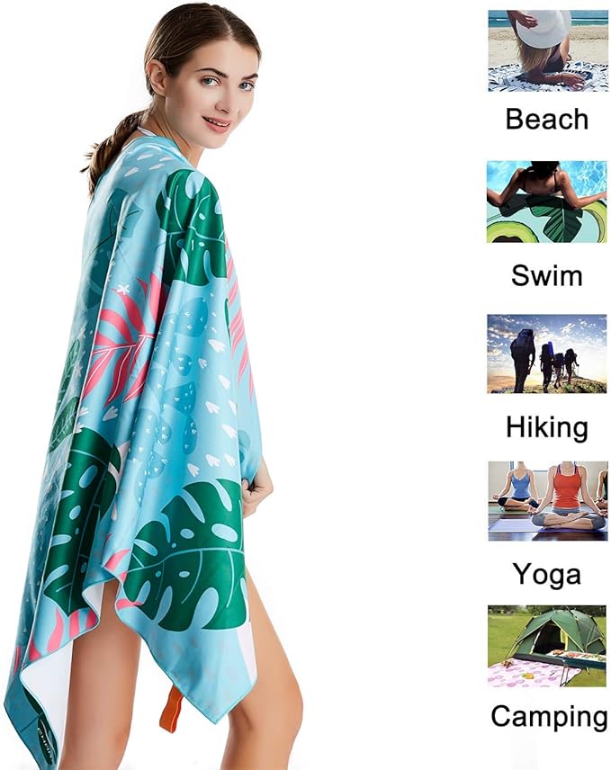 CHARS Microfiber Quick Drying Beach Towel Super Absorbent & Sand Free Towel for Kids Teens Adults Travel Gym Camping Pool Yoga Outdoor and Picnic(63"×31"/63"×39")