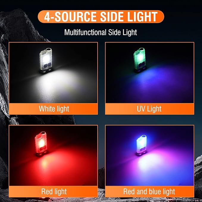 E3 Small EDC Powerful Flashlight Brightest 900 Lumens, Rechargeable Mini Keychain Flashlights 10 Modes with UV Red Blue Light, Magnetic Flash Light IP65 Waterproof