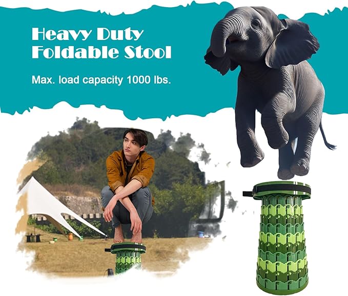 2025 Upgraded XXL Collapsible Stool with Cushion, 1000 lbs Capacity & 19.7-in High, Wider & Taller Heavy Duty Portable Telescoping Foldable Seat for Adults Camping, Travel, Music Festivals, Outdoors