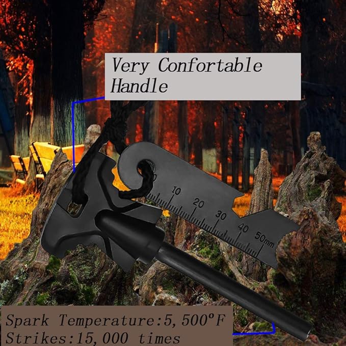 4.25 Inch Flint Fire Starter, Survival Ferro Rods Starter with Easy Grip Handle and Multifunction Striker, Waterproof Flint Fire Can be Struck 15000 Times for Camping, Hiking (Pack of 2)