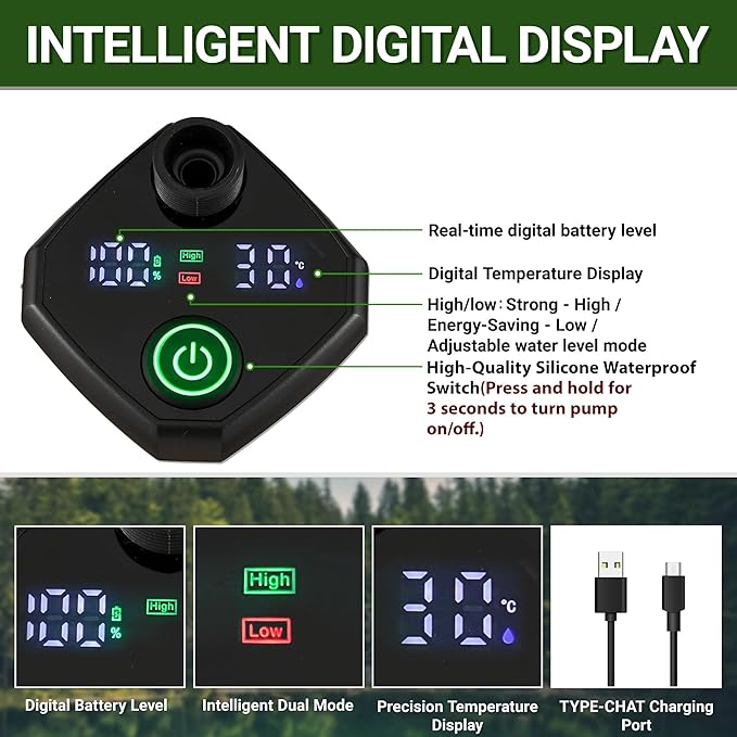Upgrade Portable Camping Shower, 6000mAh Rechargeable Electric Shower Pump with Intelligent Digital Display Multiple Spray Modes Filtered Shower Head with Handheld for Outdoor Hiking, Travel