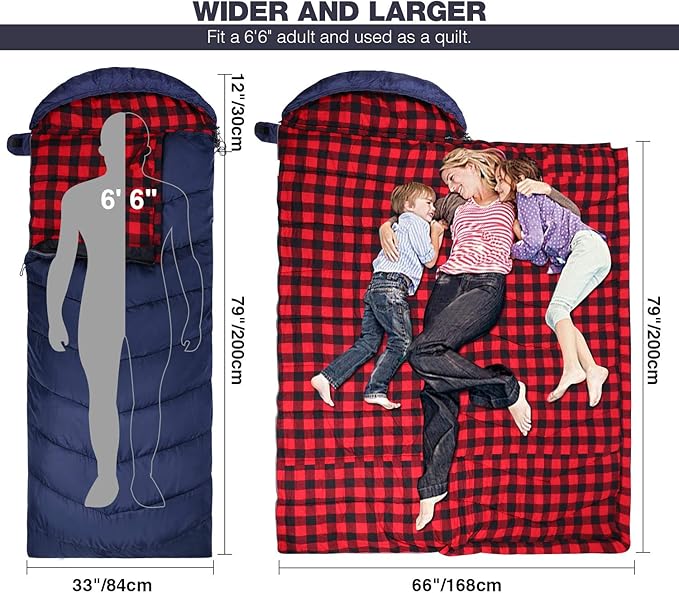 REDCAMP Cotton Flannel Sleeping Bag for Camping Backpacking, Adults Cold Weather Envelope Sleeping Bags with 2/3/4/6lbs Filling