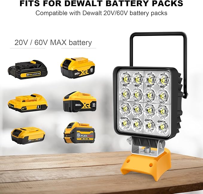 Portable LED Work Light for Dewalt 20v Battery,Dewalt Battery Light with Power Functionality and Rotating Stand,Rechargeable Flood Light,48W 4800LM Flashlight for Garage & Jobsite Lighting