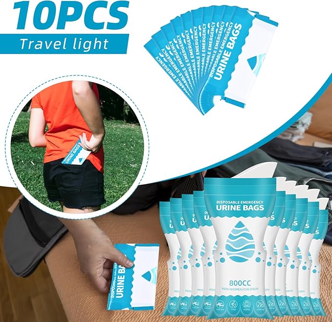 10 Pack Disposable Urine Bags, 800ML Pee Bags for Travel for Men Women, Disposable Urinal Bags and Unisex Urinal Bag, Vomit Bags, Pee Bag for Traffic Jams, Camping, Pregnant, Patient