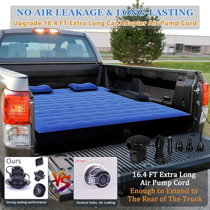 Camping Pickup Truck Bed Air Mattress Thicken Sleeping Pad for 5.5-5.8Ft Full-Size Short Truck Beds Outdoor Camping Car Travel(Navy Blue)