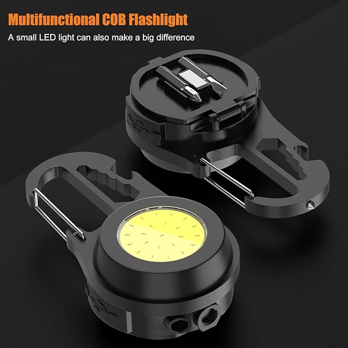 Mini COB Rechargeable LED Flashlight, Portable, Waterproof, Foldable, 800 Lumen, 4 Modes, Magnetic Stand, Battery Powered