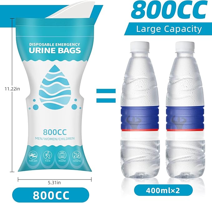 10 Pack Disposable Urine Bags, 800ML Pee Bags for Travel for Men Women, Disposable Urinal Bags and Unisex Urinal Bag, Vomit Bags, Pee Bag for Traffic Jams, Camping, Pregnant, Patient