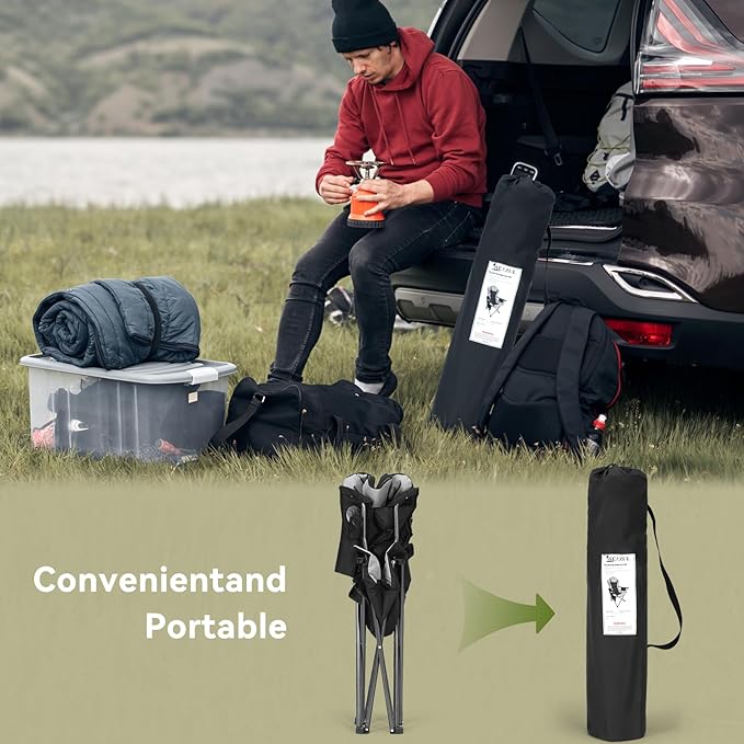 Camping Chairs for Adults, Camping Chairs 2 Pack, Folding Chairs for Outside, Support 380 LBS, Portable Travel Outdoor Camp Chair with Cup Holder & Cooler Bag, Sports Chairs for Baseball, Park
