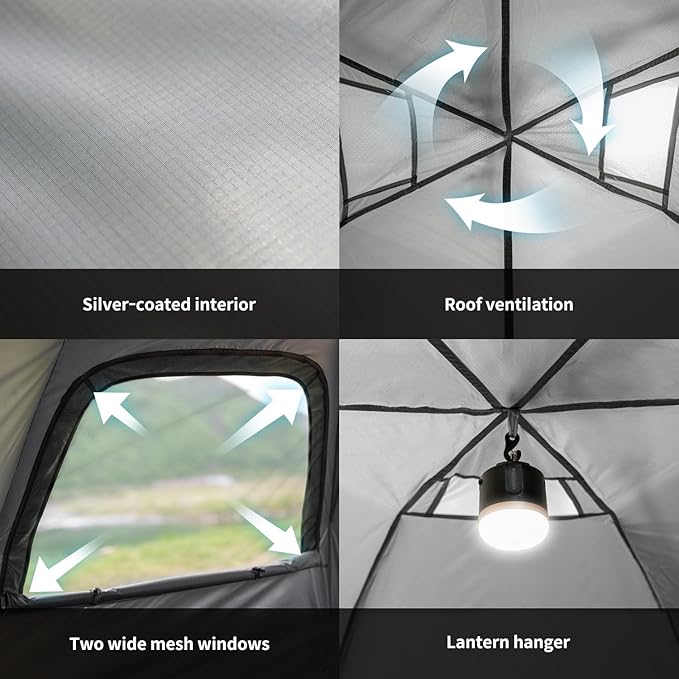Instant Camping Tent for 4 Person,2 Mesh Windows & 2 Doors,Hexagonal Design,Easy Set Up pop up Tent with Vestibule & Rainfly, Ideal for Family Camp, Outdoor Activity