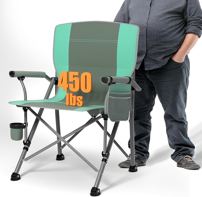Oversized Camping Chair for Adults Heavy Duty,Heavy Duty Lawn Chair with Side Pockets,Outdoor Camping, Fishing, Beach,Hiking Foldable Camping Chair