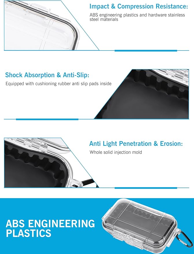 Waterproof Storage Case, Outdoor Sports Survival Equipment Sealed Box Dustproof Pressure Proof Dry Boxes for EDC Tools, Phone, Keys(Clear)