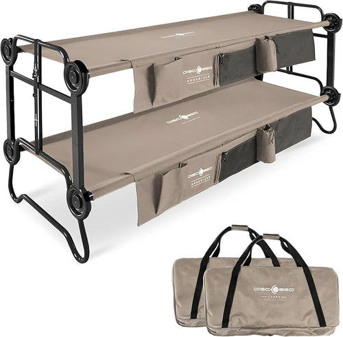 Disc-O-Bed Large Outdoor Convertible 2 Person Bench and Double Camping Cot Portable Bed Bunk System for Adults