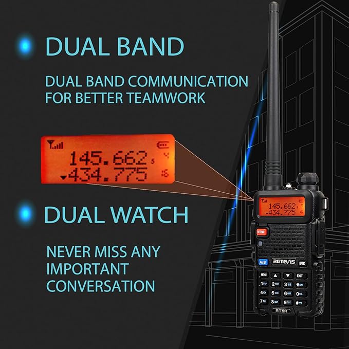 Retevis RT-5R Dual Band Two Way Radios Long Range, High Power 128CH LCD Walkie Talkies for Adults, 2 Way Radio for Hunting, Camping (2 Pack)
