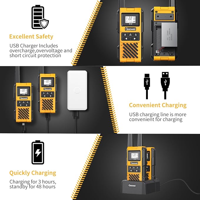 Gaswei G1pro Heavy Duty Walkie Talkies for Adults, Rechargeable Two Way Radios Long Range, 2 watt Emergency Radio, IP67 Waterproof, VOX,Rechargeable, Portable, FRS, Durable, USB Type-c (2 pack)