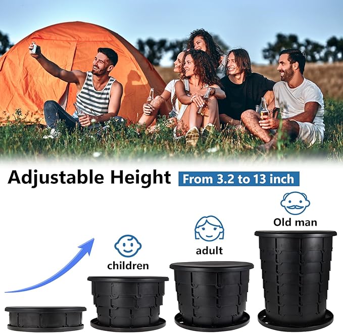 Retractable Portable Toilet, Adjustable Height Foldiing Toilet with Lid, Portable Travel Toilet for Adults Kids, for Car/Camping/Hiking/Fishing/Long Trips/Beach, Essential for Outdoor Travel
