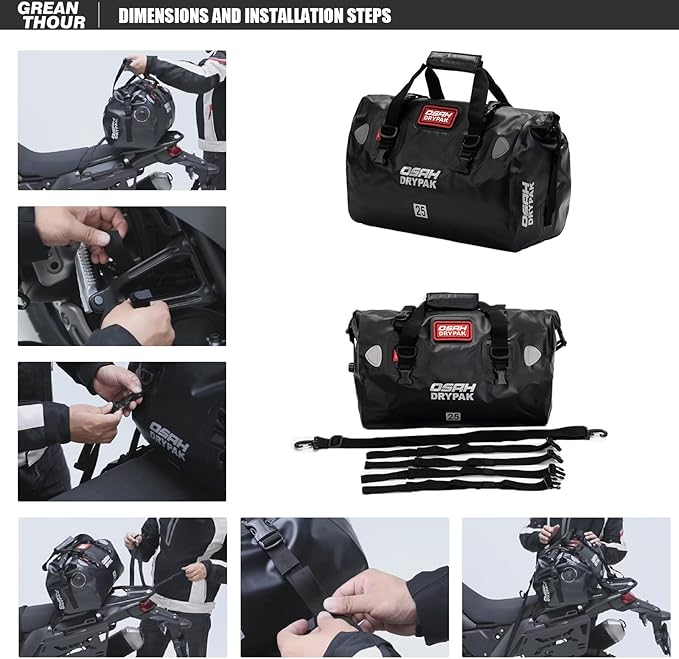 Motorcycle Dry Bag - Waterproof Motorcycle Duffle & Luggage Tail Bag Saddle Bags with Roll Top Closure, Large Storage Space,for Motorcycle Back Seat(Jungle, 40L)