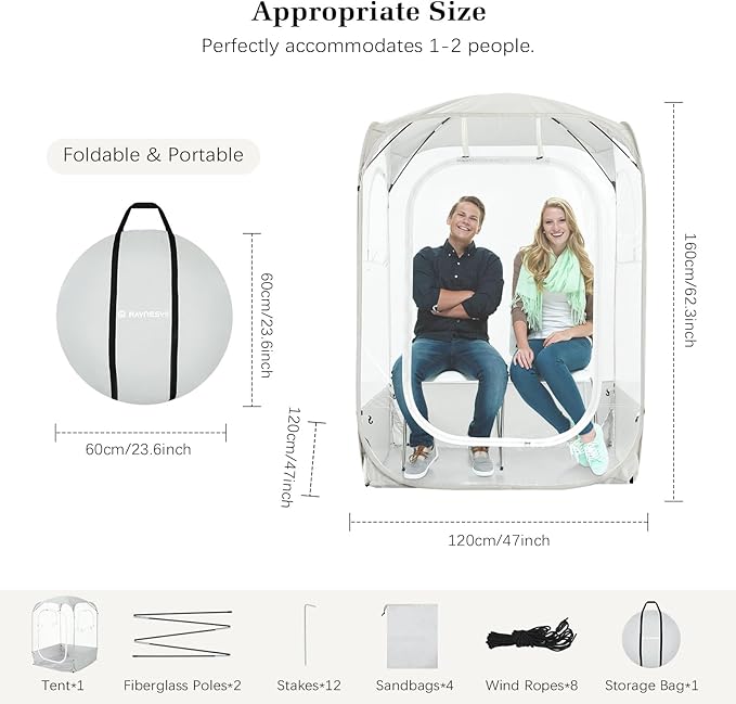 Sports Pods, Instant Pop Up Bubble Tent Fits 1-2 Persons, Spacious Interior, High Visibility & Ventilation for Outside Sports Events, Fishing