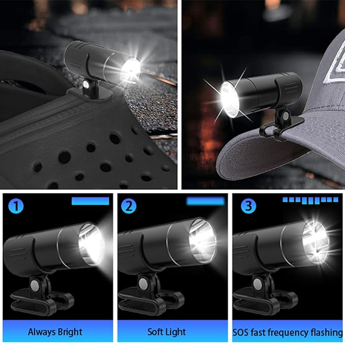 sinstar Headlights for Croc Charms, Croc Shoes Accessories Flashlight Attachment, Waterproof, USB Clip on Rechargeable and Adjustable Lights for Jogging Camping Gifts, Suitable for Adults Kid 2Pcs