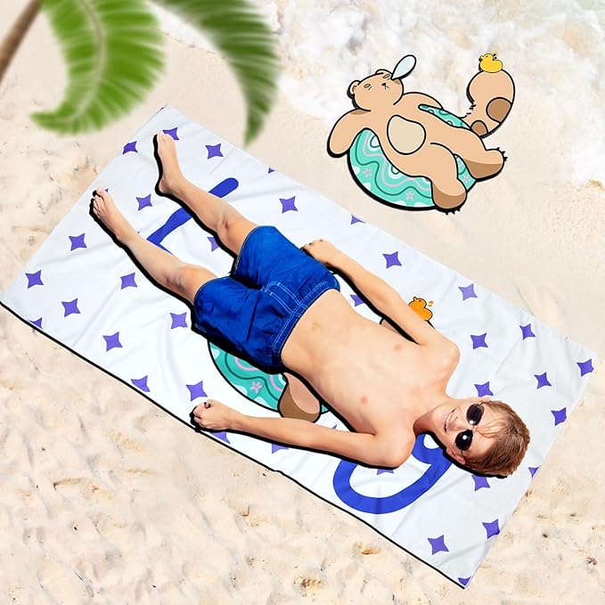 Cleanbear Kids Beach Towel - Cute “Lazy” Bear with Long Tail Design, Soft and Absorbent, Perfect for Bath, Pool, and Beach