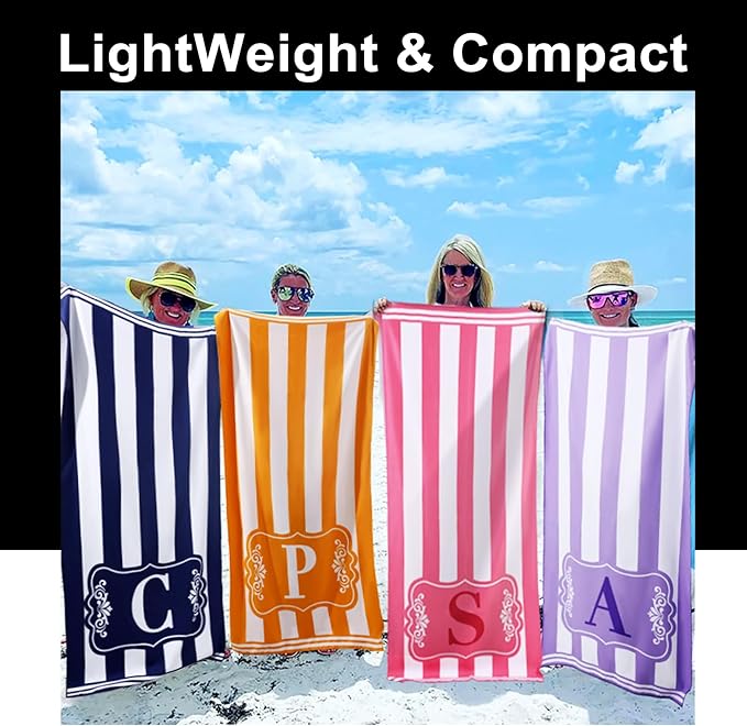 Oversized Microfiber Monogrammed Beach Towels Pool Swim Towel Personalized Custom Customized Monogram Sandrpoof Fast Drying Extra Large Thin Chair Umbrella Tent Shelter Canopy Custom Accessories