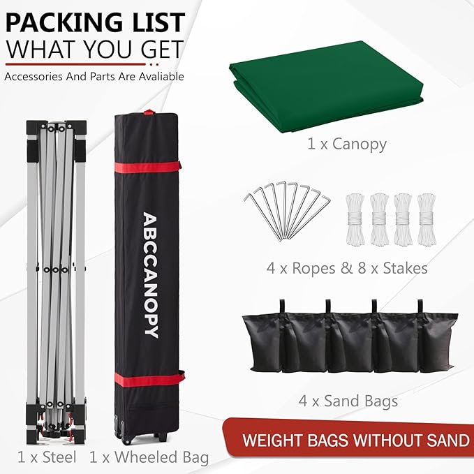 ABCCANOPY Outdoor Pop up Canopy Tent, 10x10 Instant Portable Canopy for Camping, Beach, Backyard, Green