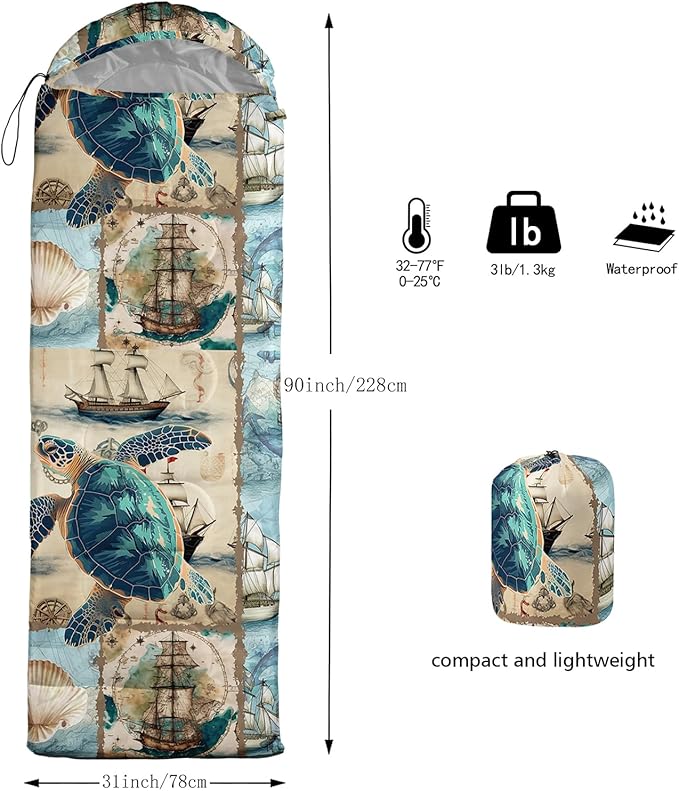 Sleeping Bags for Adults and Kids,3D Printing Camping Sleeping Bag for Girls Boys Lightweight Waterproof Cold/Warm 3-Season,Outdoor Travel with Compression Bags