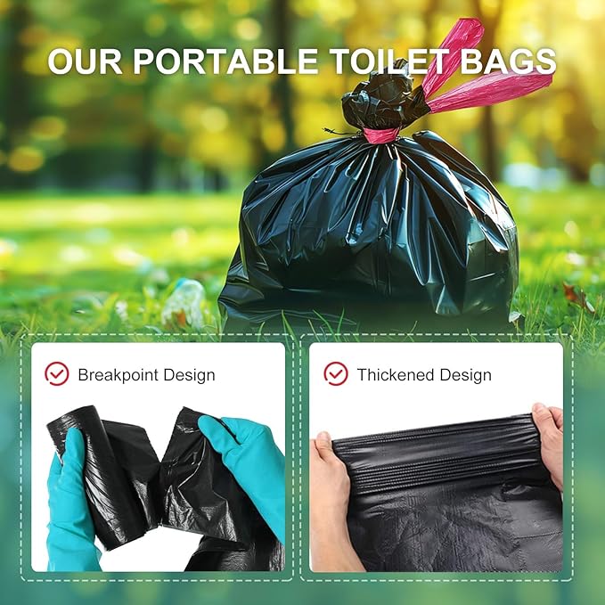 Portable Toilet Bags Drawstring 8 Gallon 60 Count,Camping Toilet Bags Toilet Trash Bags Leak-Proof, Waste Bags for Camping, Hiking, Traveling,Emergency, Outdoor Activities