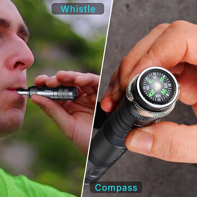 All in 1 Camping Survival Kits with LED Flashlight, Fire Starter, Whistle, Glass Breaker, Compass, Paracord, Tactical Survival Multitool, EDC, Stocking Stuffers and Gifts for Men Women