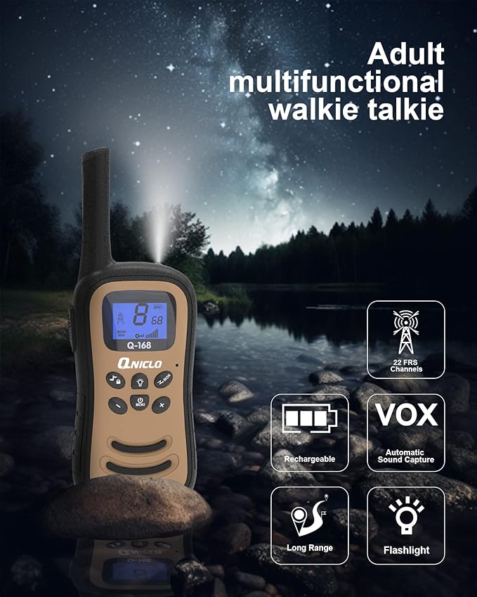 Qniglo Walkie Talkies for Adults/Kids, Rechargeable Walkie Talkies Long Range with 22 FRS Channels, VOX 2 Way Radios with LED Flashlight for Hiking Camping Trip Adventure(Bluegreen)