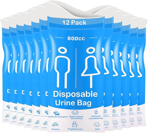 Disposable Urine Bags, 12 Pcs Pee Bags for Travel for Women/Men, 800CC Emergency Toilet for Car and Vomit Bags, Unisex Urinal Bag Suit for Trave, Camping, Traffic Jams, Pregnant, Adult, Patient, Kids
