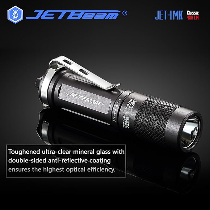 JETBeam I-MK LED Emergency Handheld Flashlight, 480 Lumen Mini Outdoor Flashlight for Hiking, Camping, Dog Walking, IPX-8 Water Resistant with 3 Modes