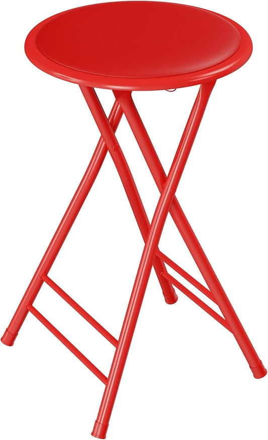Folding Stool - Backless 24-Inch Stool with 225lb Capacity for Kitchen or Rec Room - Portable Indoor Counter Bar Stools by Lavish Home (Red)