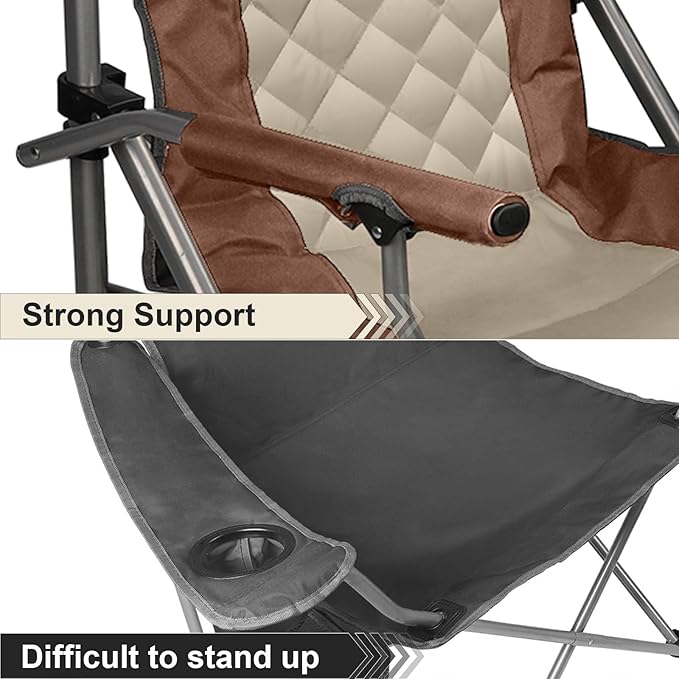 Folding Padded Camping Chair with Hard Armrest,Cup Holder,Heavy Duty for Adults,Paded Backrest,Portable Lawn Lightweight Outdoor Camp Chair,Support up to 400lbs