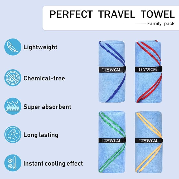 4 Pack Microfiber Camping Towels, Gym Towels Quick Dry Beach Towel with Travel Waterproof Accessory Bag,Super Absorbent Quick Dry Towels for Adults Kids (4, Rose)