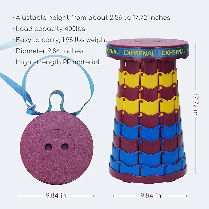 Upgraded Portable Foldable Stool,Folding Camp Stool,Lightweight Sturdy 400lbs Load Capacity Collapsible seat Height Adjustable for Fishing Hiking Picnic Hunting Party BBQ Indoor(Blue Yellow Purple)