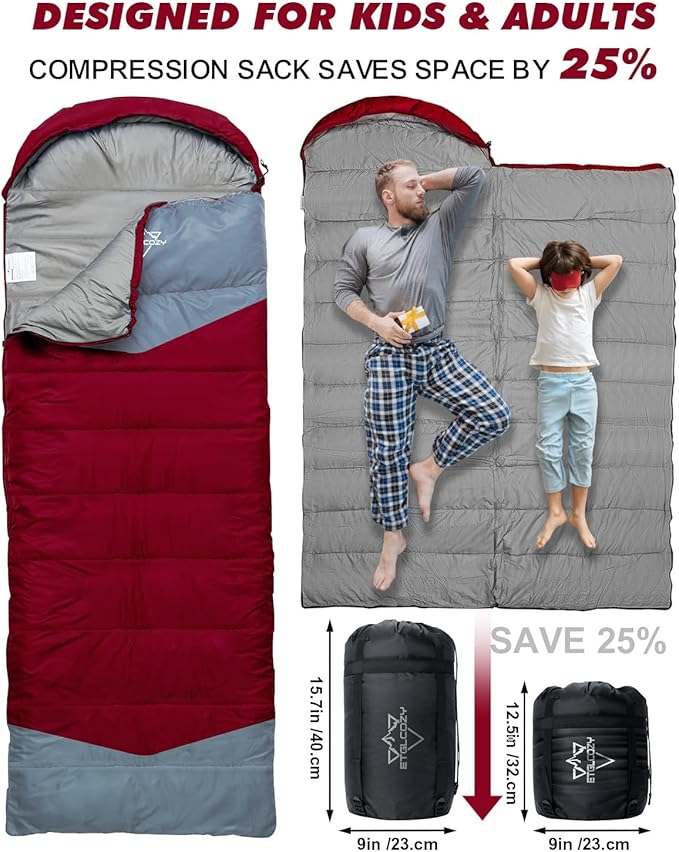 Sleeping Bag for Adults Cold Weather & Warm, Lightweight Backpacking Camping Hiking Essentials Gear for Kids 10-12 Girls Boys Compact w/Compression Sack Indoor Outdoor Sleep Must Haves