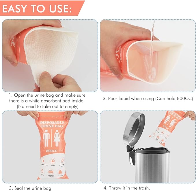 DIBBATU Disposable Urinal Bag, 24 PCS 800ML Emergency Urine Bag, Unisex Urinal Bag, Portable Camping Pee Bag, Travel Urine Bags Vomit Bag for Traffic Jams, Camping, Hiking, Pregnant, Patient, Kids