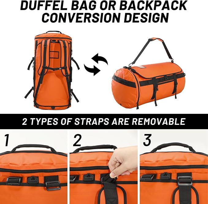 MIER Large Duffle Backpack Sports Gym Bag with Shoe Compartment, Heavy Duty and Water Resistant, Orange, 90L