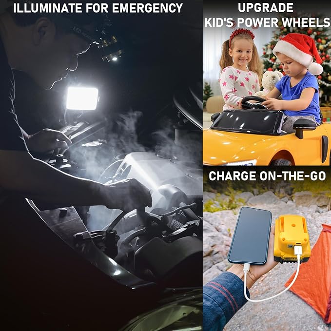 Portable LED Work Light for Dewalt 20v Battery,Dewalt Battery Light with Power Functionality and Rotating Stand,Rechargeable Flood Light,48W 4800LM Flashlight for Garage & Jobsite Lighting