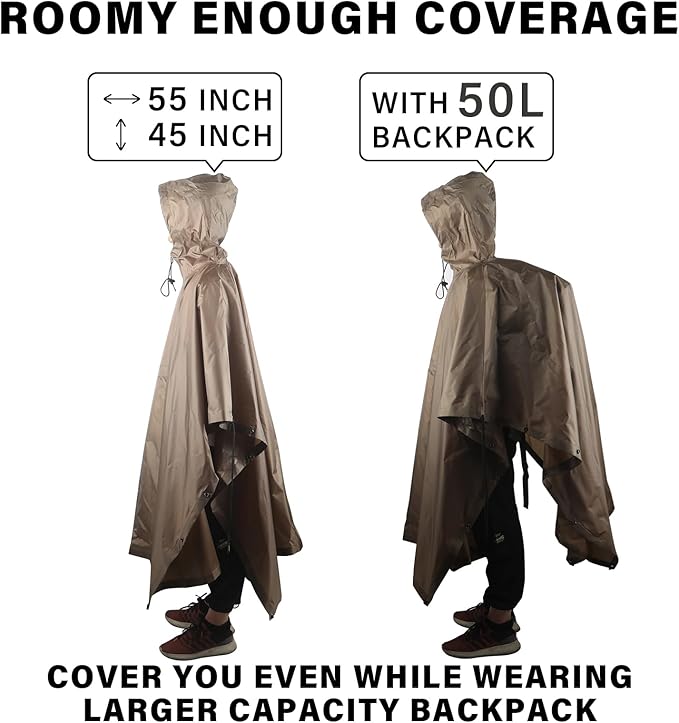 Camo Rain Poncho, Multi Use Waterproof Rain Coat