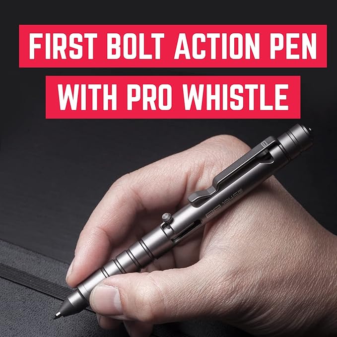 GPCA - GP 1945 Bolt Action Pen PRO, Smart Alternative to a Pen Light, EDC Pen Multitool with Rescue Whistle, Measurement on grip, Survival Gear for Camping, Titanium, Dark
