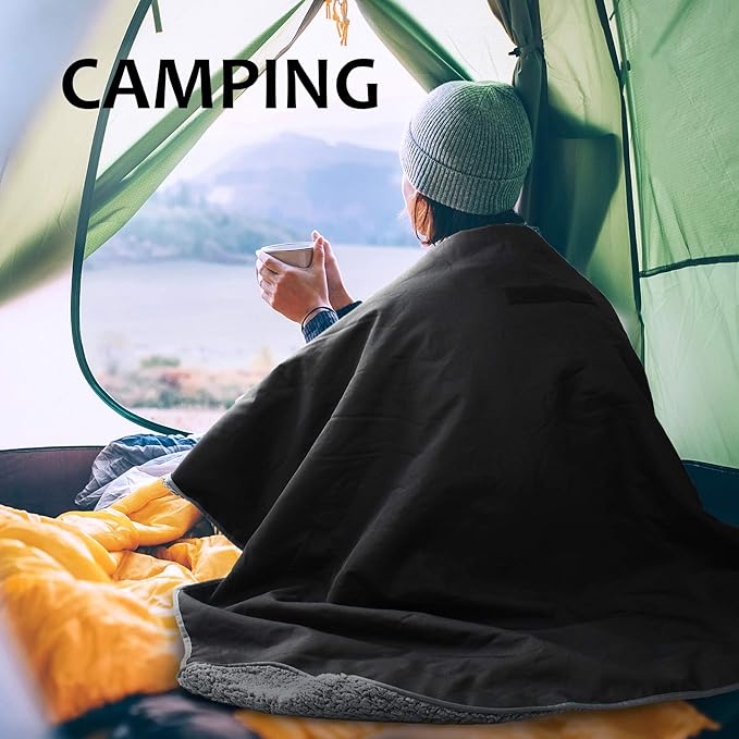 Tirrinia Outdoors Waterproof Throw Blanket, 66”x 90” Sherpa Fleece Stadium Windproof Mat for Boat, Traveling, Camping, Hiking, Football - Machine Washable
