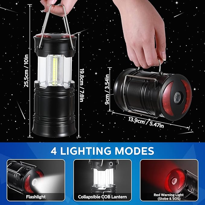 8 Pack Camping Lights and Lanterns Battery Powered Lanterns for Power Outages Lantern Flashlight Red Light and Magnet Base Collapsible Portable Waterproof Emergency Light for Hurricanes Outdoor Hiking