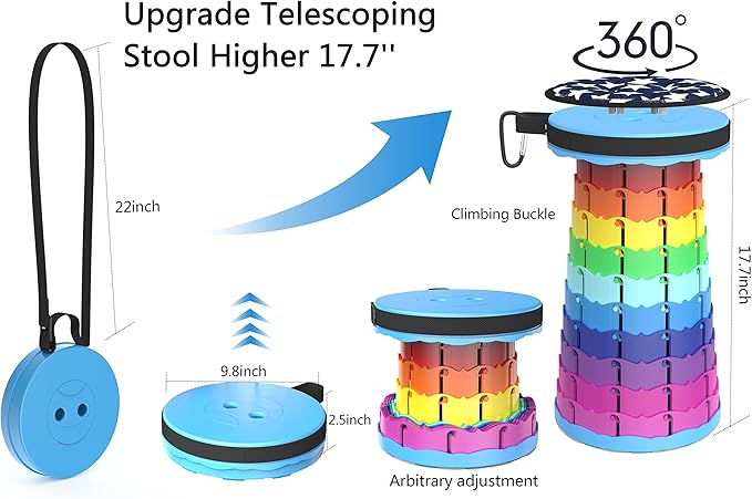 ALEVMOOM Portable Telescoping Collapsible Stool with Cushion & Bag, Retractable Folding Stool for Adults, Lightweight But Sturdy Capacity 440 lbs for Camping Fishing Hiking BBQ