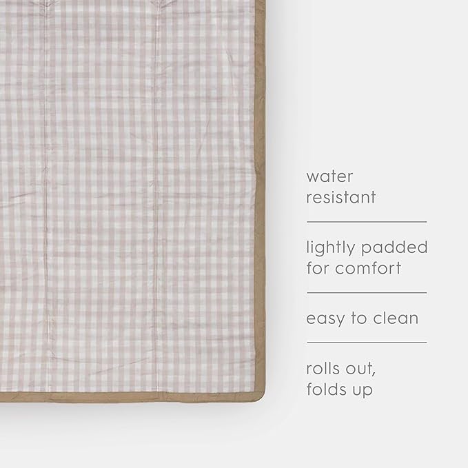 Little Unicorn 5'x7' Outdoor Family Picnic & Beach Blanket | Durable & Water-Resistant Fabric | Compact Fold & Easily Wipes Clean | Zipper Pocket (Beige Buffalo Check)
